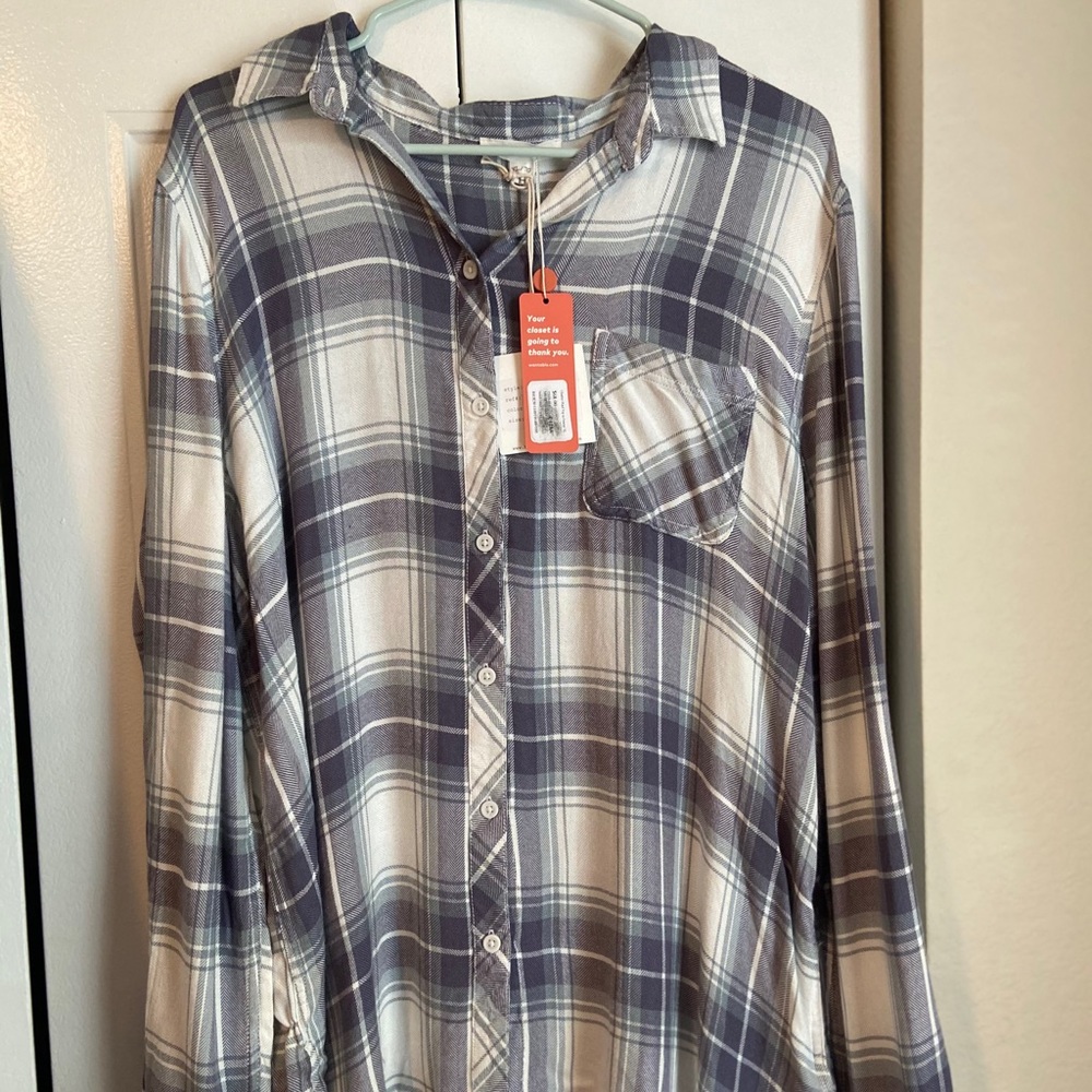 NEW Beach lunch lounge long sleeve plaid XL